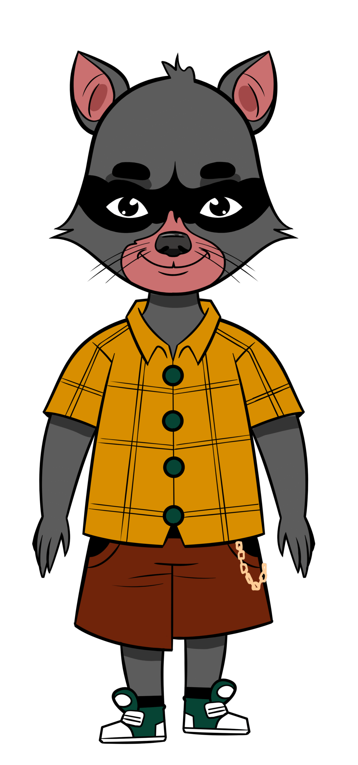 Basilio the raccoon character from Colombia in The Cats and The Coons teaching curiosity, independence, adventure, and growth