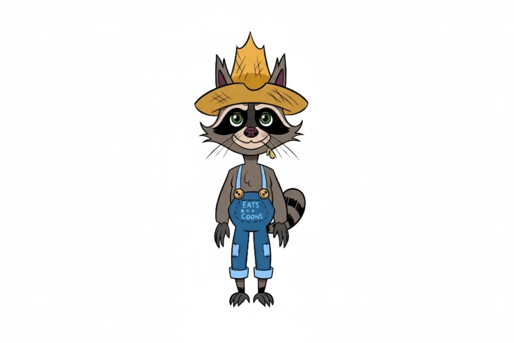 Knebo the raccoon character from The Cats and The Coons teaching emotional healing, grief, and family connection